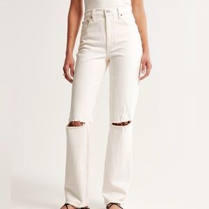 Abercrombie & Fitch The Mom High Rise White Distressed Jeans